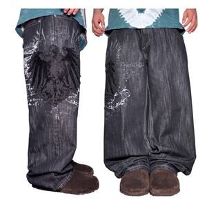 Royal Army Y2K Jeans Men’s Embroidered Baggy Size 42x30 Wide Leg Type